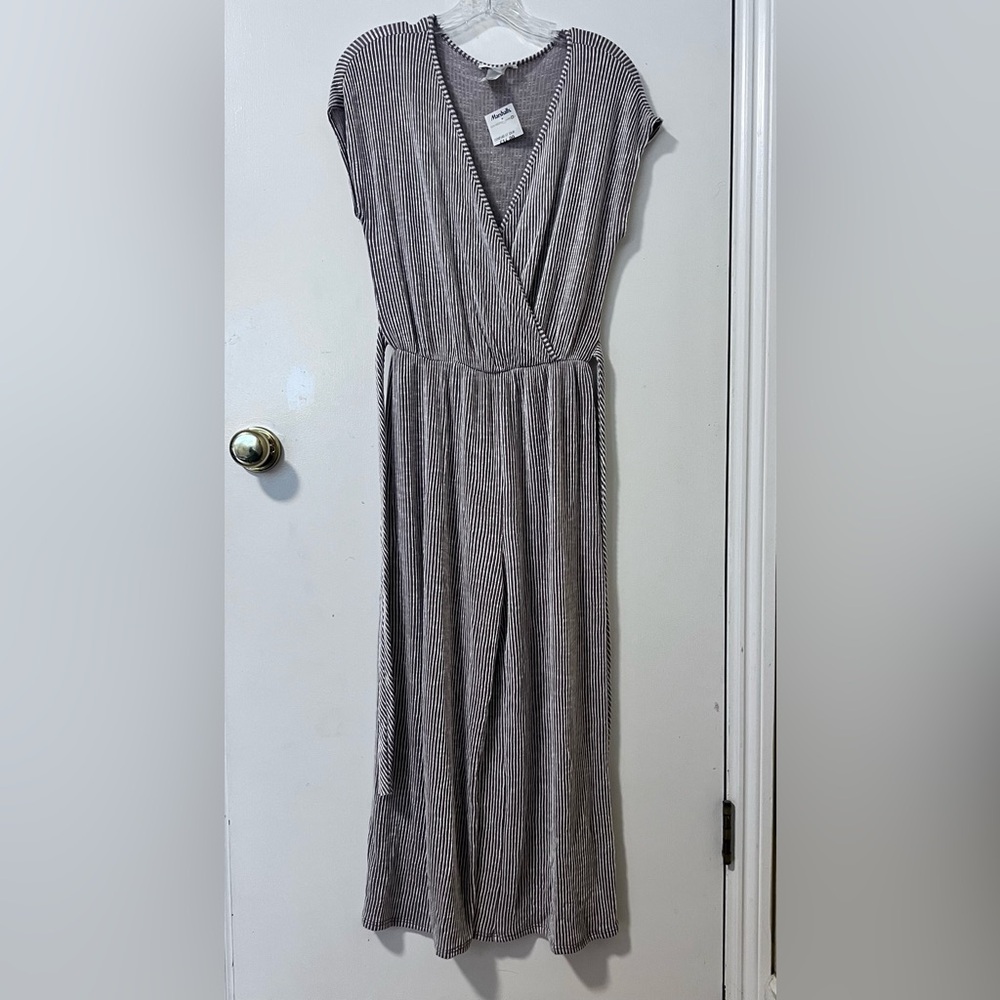 Caution To The Wind Brown and White Striped Pant Jumpsuit